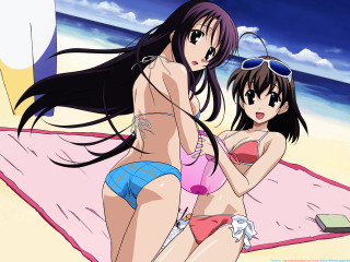 Two women beach bikinis umbrella - two woman free wallpaper