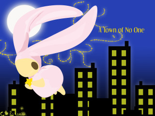 Bunny flying city night moon - a town free wallpaper