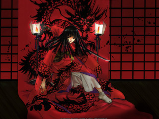Woman red dress dragon lamp - a dragon free wallpaper for desktop