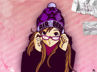 Girl beanie glasses purple hat - anime style free wallpaper