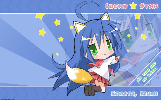 Blue starry catgirl chibi portrait - star and a moon in the background free wallpaper