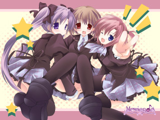 Three anime girls star background - black clothes free wallpaper