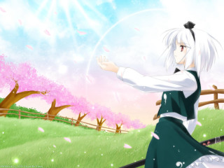 Green dress sword flowers anime - a green dress free wallpaper