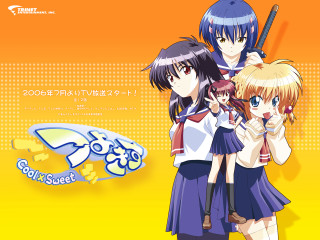 Anime girls guns blue hair - key art free wallpaper