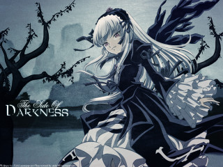 Woman black white dress bird 2 - darkness free wallpaper