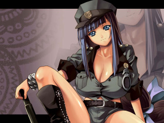 Police girl anime blue eyes - a cartoon girl free wallpaper for desktop