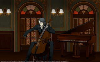 Gothic piano illustration boy stainedglass - stained glass window free wallpaper