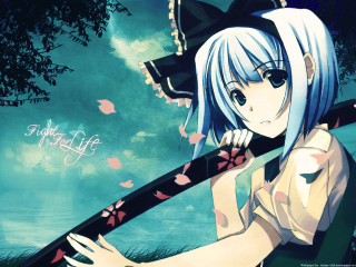 Anime girl blue hair umbrella - a black hat free wallpaper