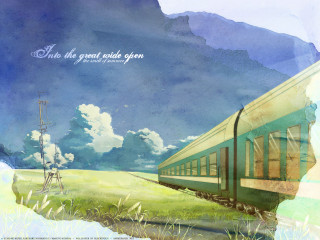 Train field windmill neo romanticism - aya goda free wallpaper