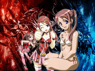 Anime girls swimwear blue red - swirl free wallpaper