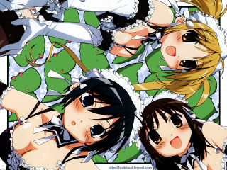 Anime girls bed green border - a bed together free wallpaper
