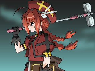 Woman red outfit sword hammer - a red outfit holding free wallpaper