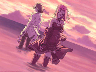 Beach couple sunset ocean clouds - sunset time free wallpaper