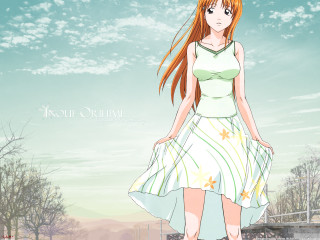 Girl dress field trees sky - anime style free wallpaper
