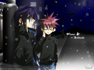 Anime characters snow night city - a city in the background free wallpaper for desktop
