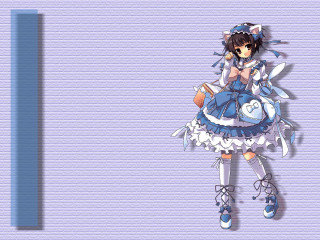 Anime girl blue dress cat - a blue ribbon free wallpaper for desktop