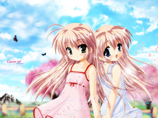 Anime girls butterfly sky blue - two anime girl free wallpaper for desktop