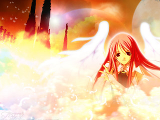 Red haired angel girl fantasy - a fantasy scene free wallpaper