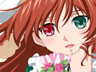 Alice redhair greeneyes flower bouquet - green eyes holding free wallpaper