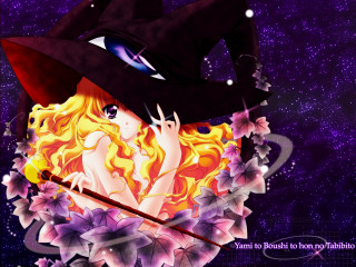 Witch purple background stars flower - a broom and a hat free wallpaper