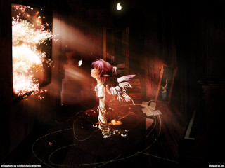 Pink hair angel wings dark 2 - the window free wallpaper for desktop