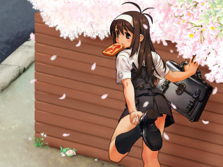 Woman pizza bag cherryblossoms anime - past free wallpaper