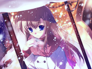Girl white coat scarf snow - a umbrella free wallpaper