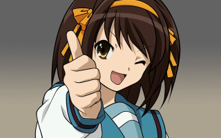 Girl thumbs up yellow ribbon - front of her face free wallpaper