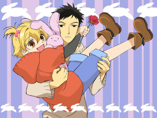 Man woman flower clouds illustration - a man holding free wallpaper for desktop