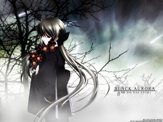 Anime girl black outfit full - a moon in the background free wallpaper