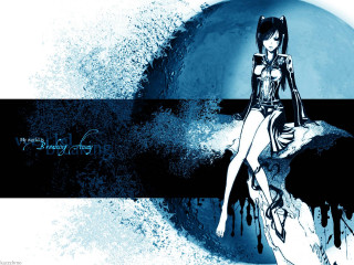 Woman sitting rock blue background - swirl free wallpaper for desktop