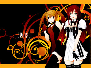 Anime girls longhair blackwhite outfits 2 - a red hair free wallpaper for desktop