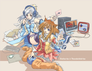 Anime girls computer animal ears - a floor free wallpaper