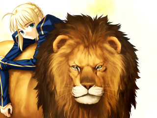 Lion woman blue dress lion - a lion free wallpaper for desktop