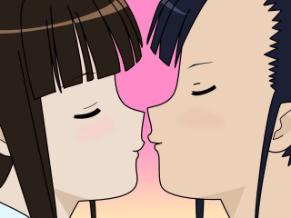 Kissing couple pink background anime - a pink background behind them free wallpaper