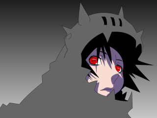 Red eyed black haired male - a black hair free wallpaper