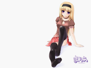 Girl sitting anime blonde plaid - anime style free wallpaper