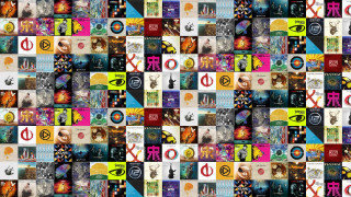 Collage logos numbers wallpaper background - maximalist free wallpaper for desktop