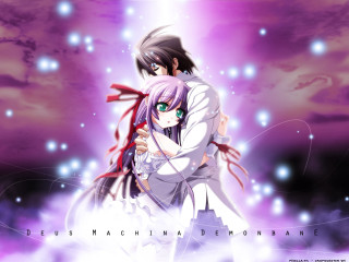 Anime couple hug purple sky - a purple sky free wallpaper