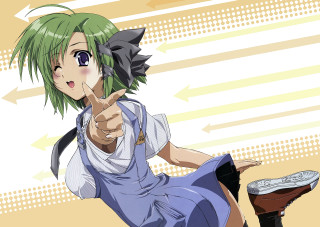 Green hair pointing screenshot polka - a finger free wallpaper