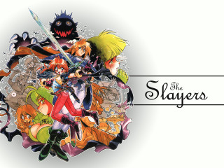 Slayers anime group concept art - a banner in the background free wallpaper
