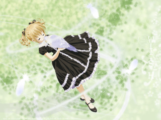Girl dress flying butterfly green - white flower free wallpaper