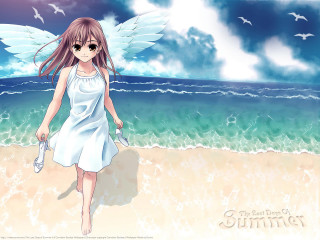 Girl white dress beach bird - summer free wallpaper