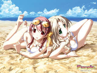 Two anime girls beach sky - the beach together free wallpaper