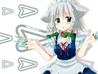 Anime girl green bow scissors - a message free wallpaper