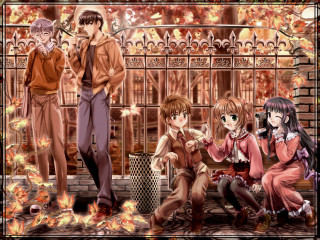 Autumn leaves group bench fire - a bench in front free wallpaper