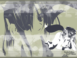 Girl cat ears silhouette long - front of a wall free wallpaper