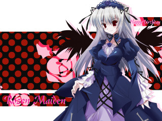 White haired anime gothic wings 2 - black wing free wallpaper
