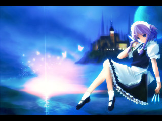 Castle starry sky maid braid - global illumination free wallpaper