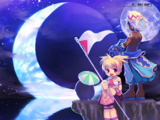 Girl flag cliff moon beachball - elysium free wallpaper